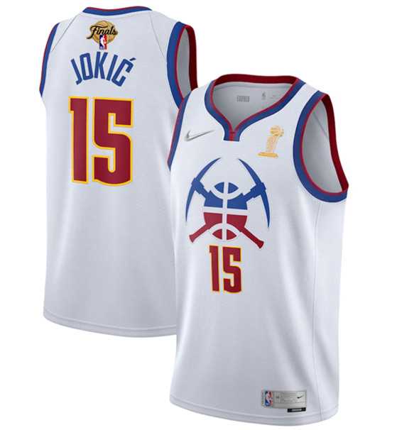 Mens Denver Nuggets #15 Nikola Jokic White 2023 Finals Champions Earned Edition Stitched Basketball Jersey->denver nuggets->NBA Jersey